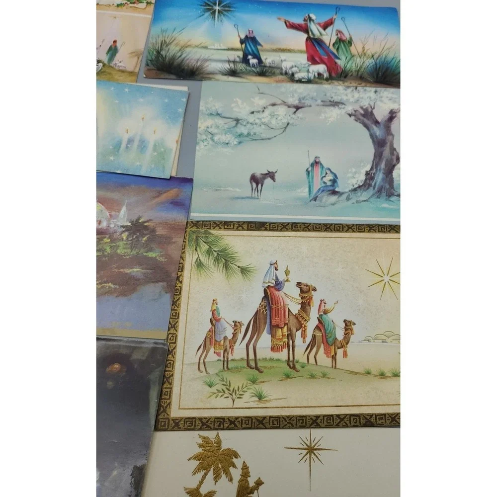 10 Old Used Vtg CHRISTMAS CARD Fronts 4 Craft Nativity 3 Kings Bae Jesus Mary Jo